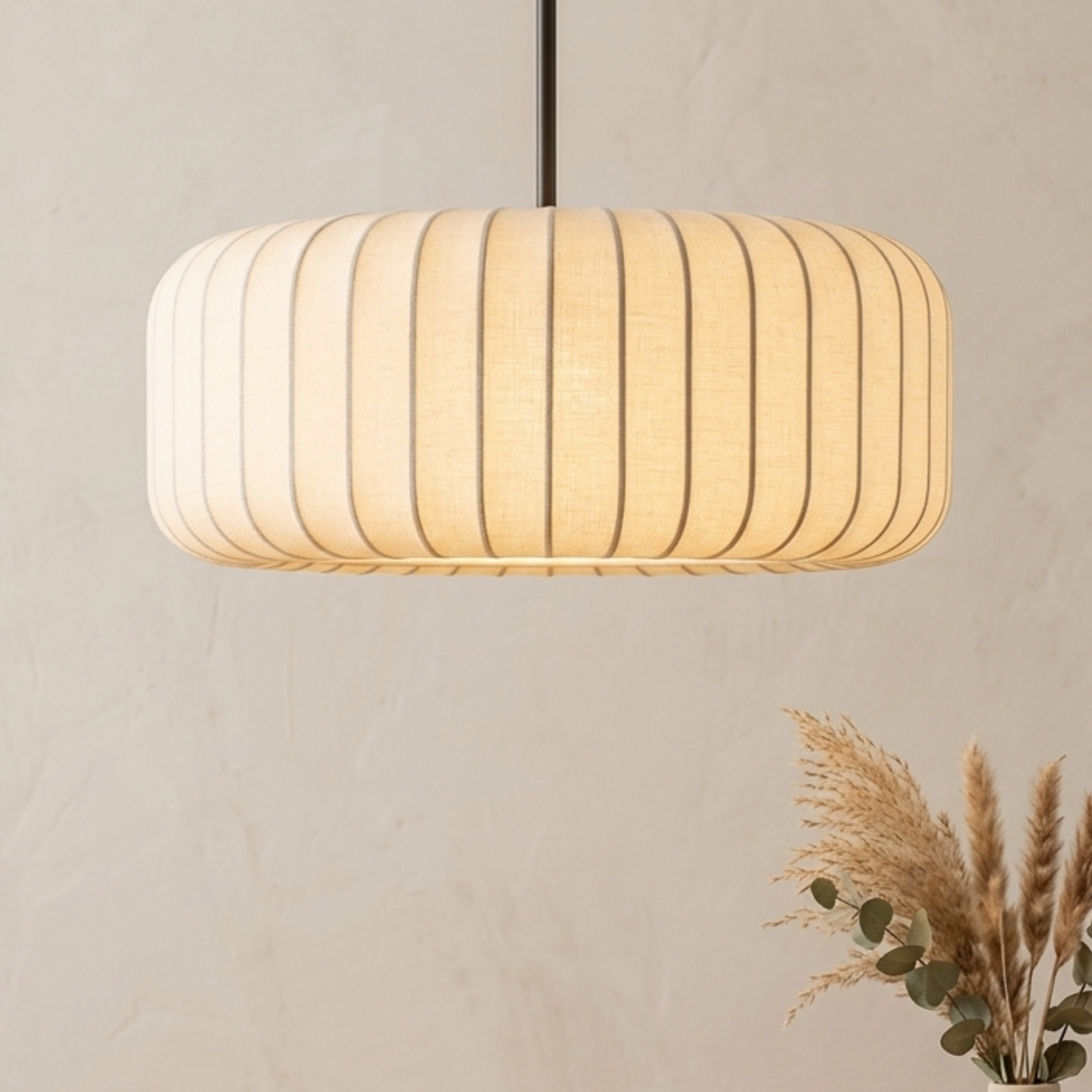 Scandi Pleated Fabric Pendant Light With Metal Frame Integrated LED