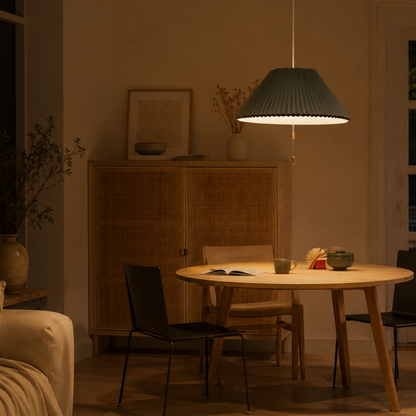 Scandi Pleated Lampshade Pendant Light Extendable LED Fabric Ceiling Light