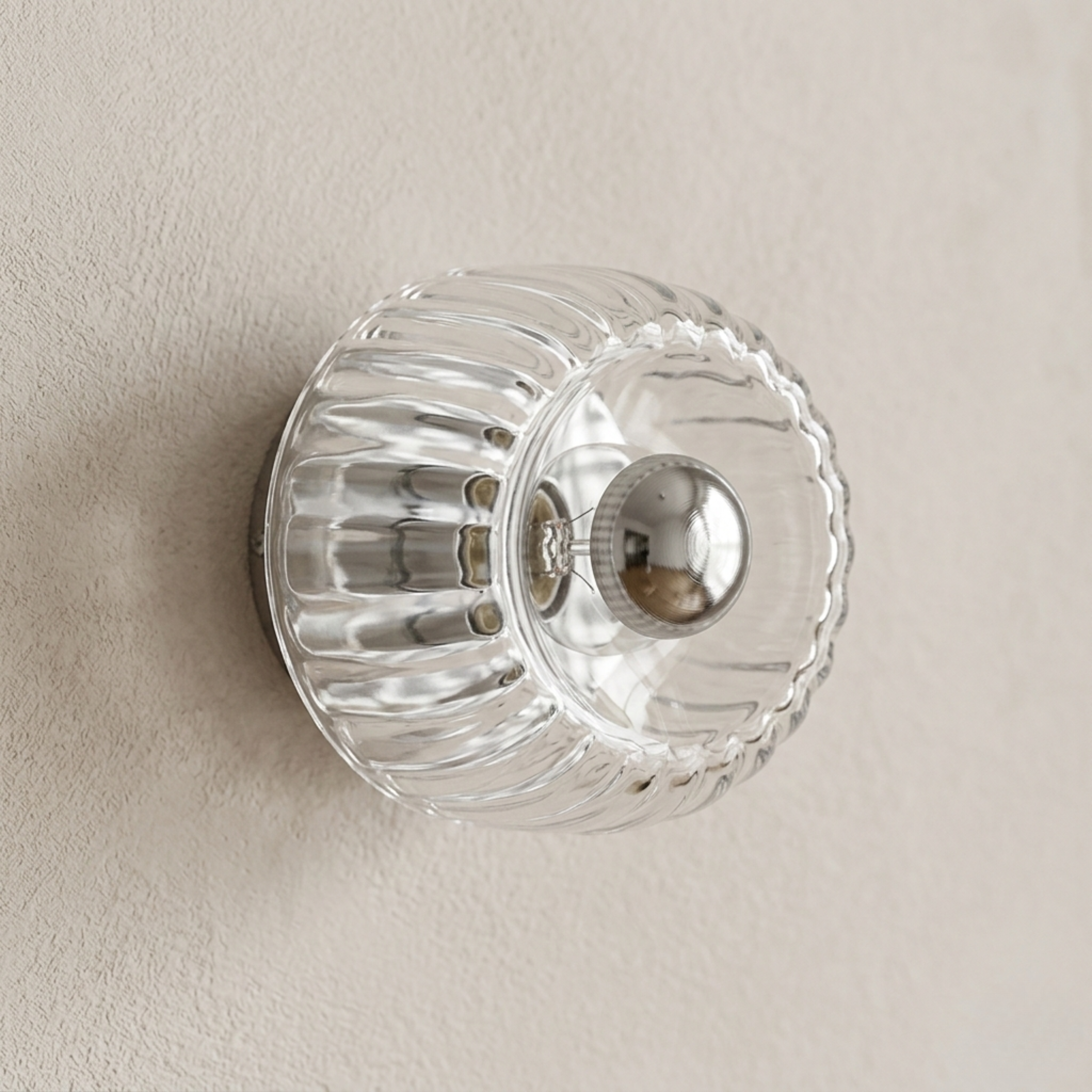 Scandi Ribbed Glass Round Wall Sconce Wall Light