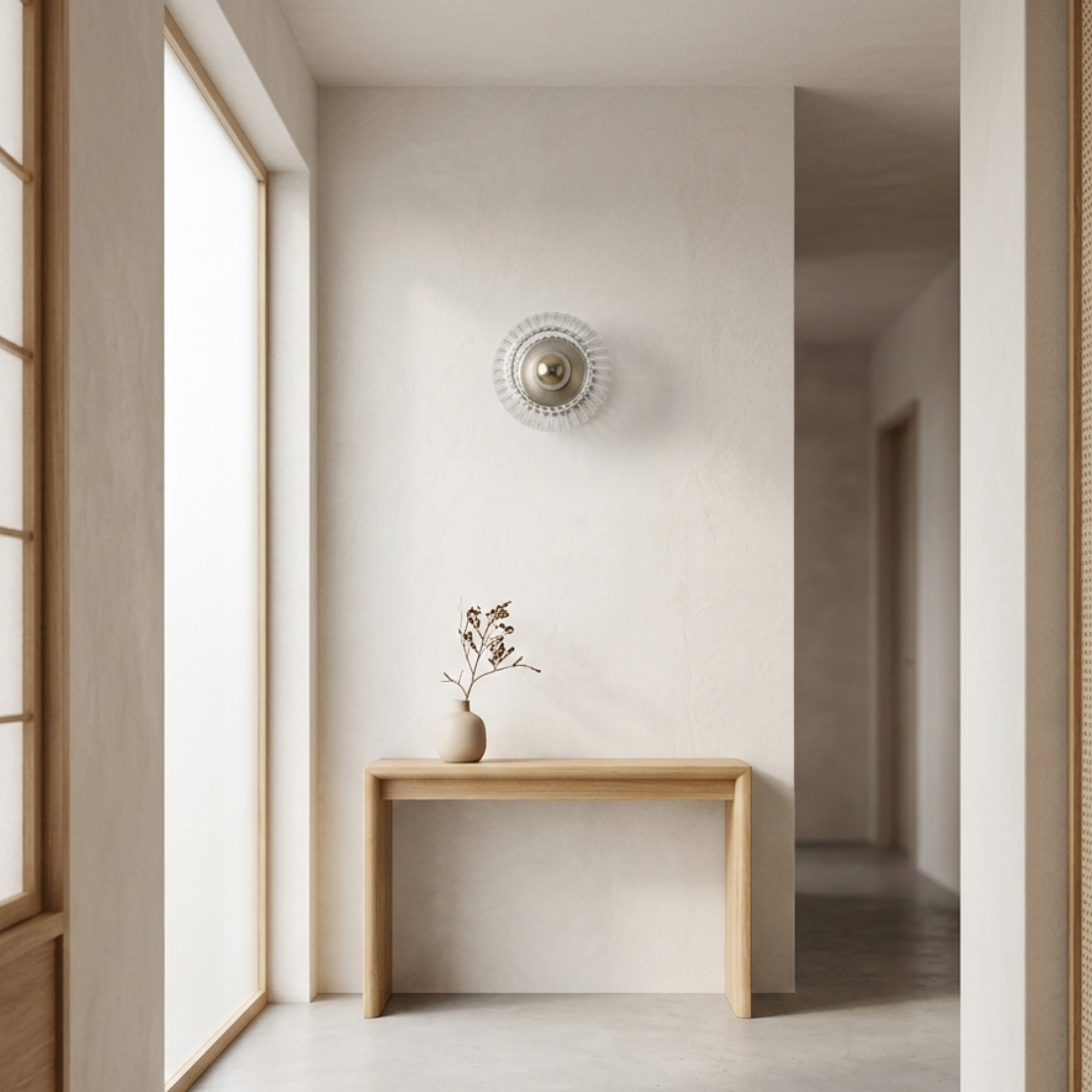 Scandi Ribbed Glass Round Wall Sconce Wall Light