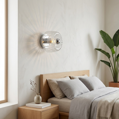 Scandi Ribbed Glass Round Wall Sconce Wall Light