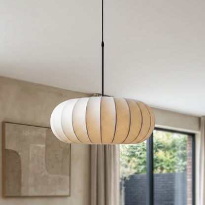 Scandi White Silk Oval Pendant Light