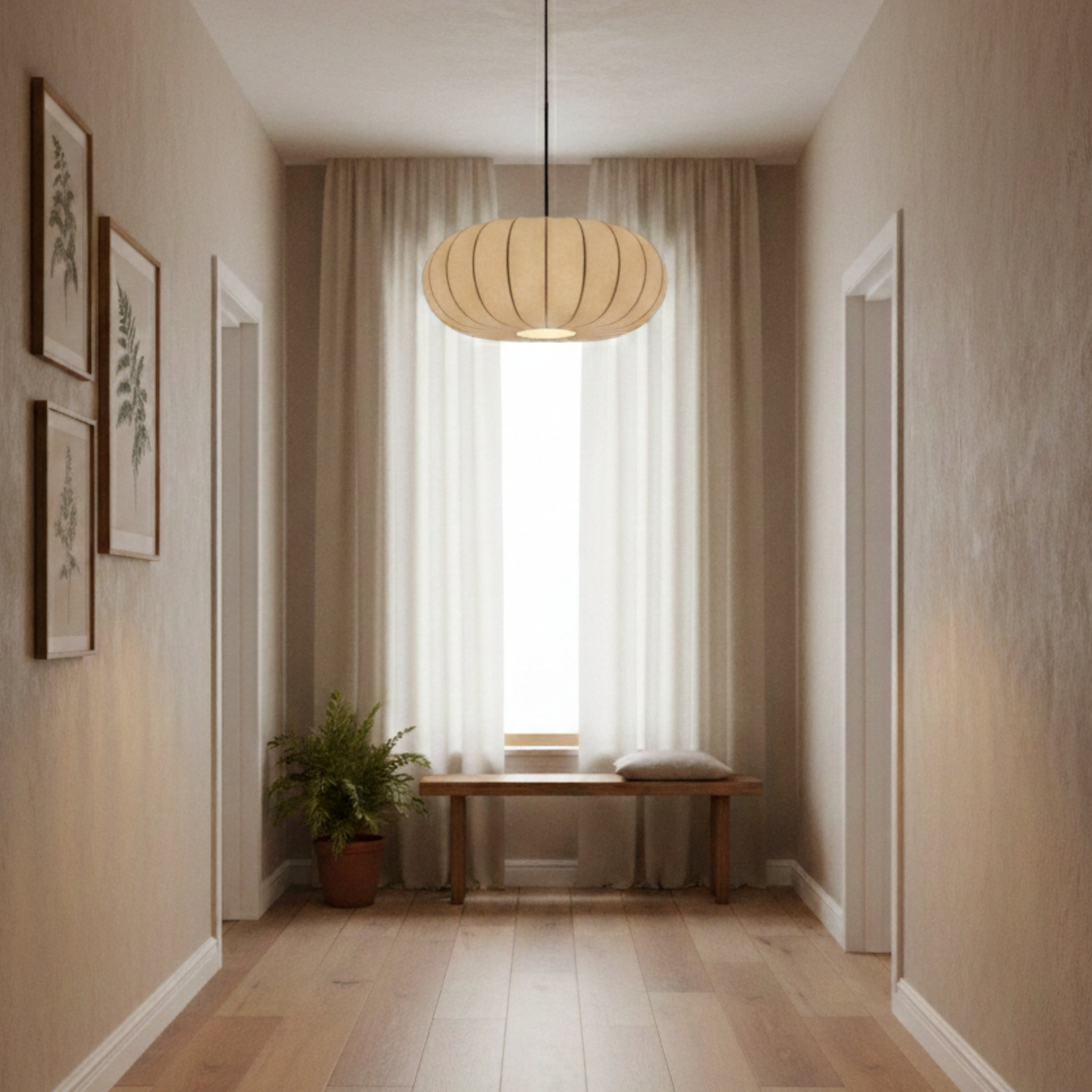 Scandi White Silk Oval Pendant Light