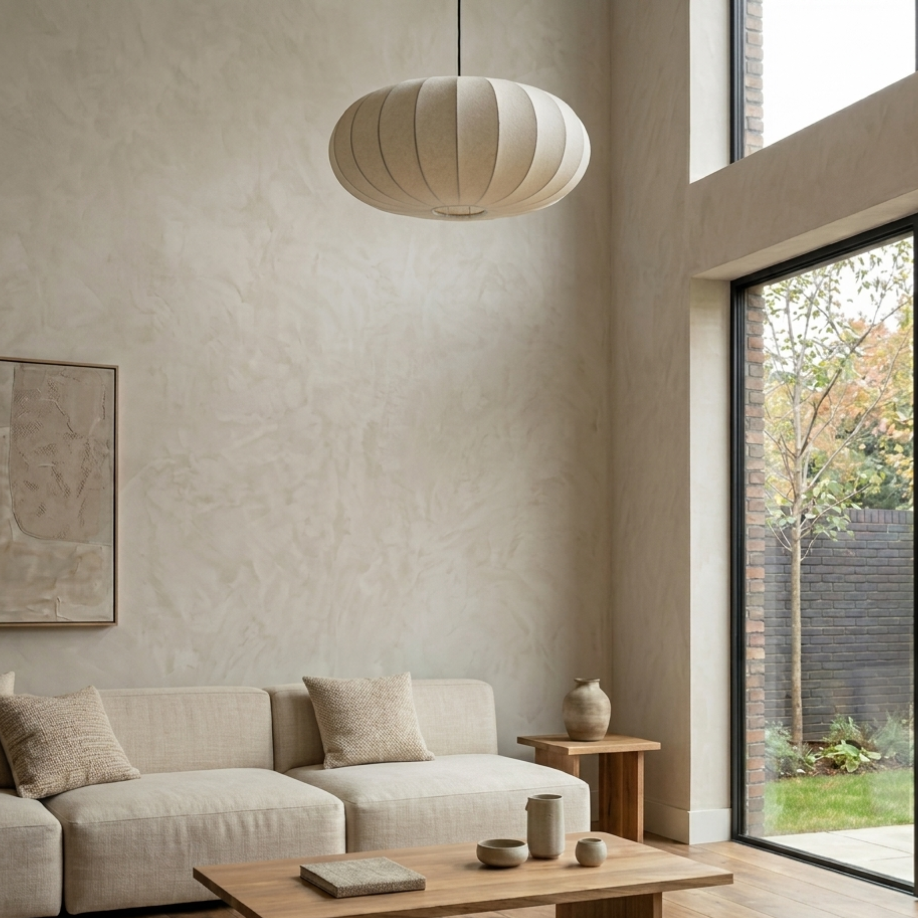 Scandi White Silk Oval Pendant Light