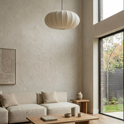 Scandi White Silk Oval Pendant Light