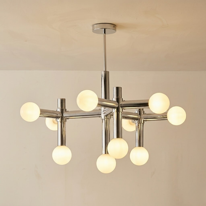 Scandinavian Chrome Multi Arm Opal Globe LED Ceiling Light