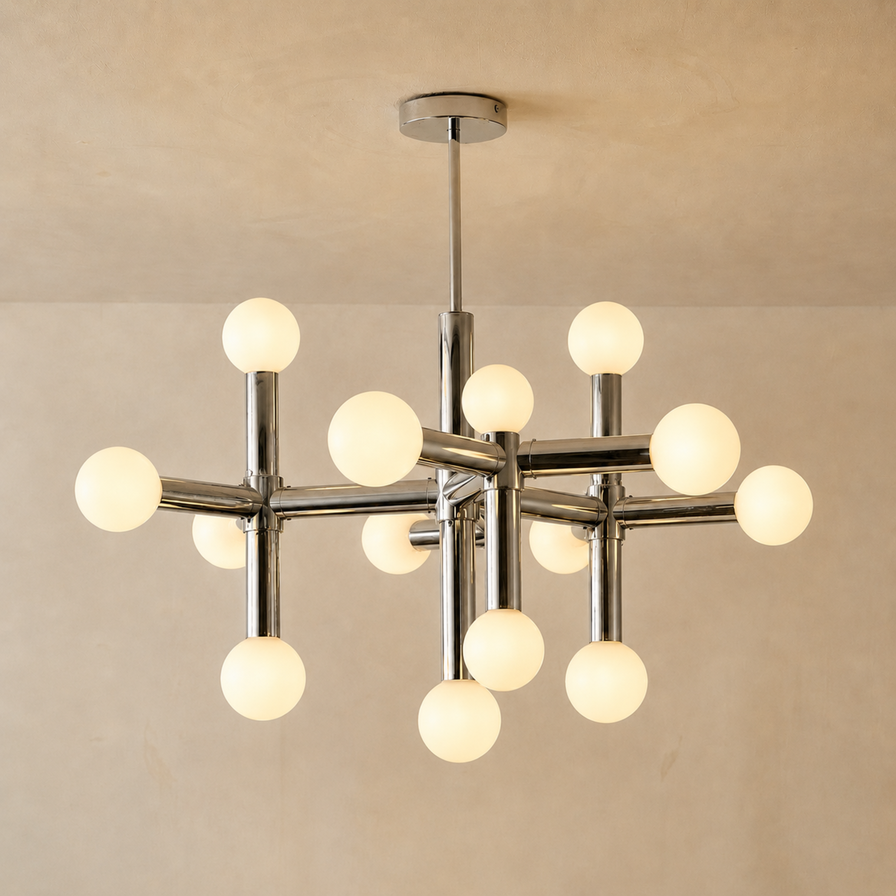 Scandinavian Chrome Multi Arm Opal Globe LED Ceiling Light