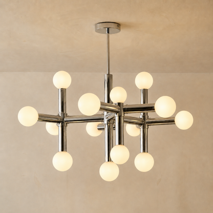 Scandinavian Chrome Multi Arm Opal Globe LED Ceiling Light