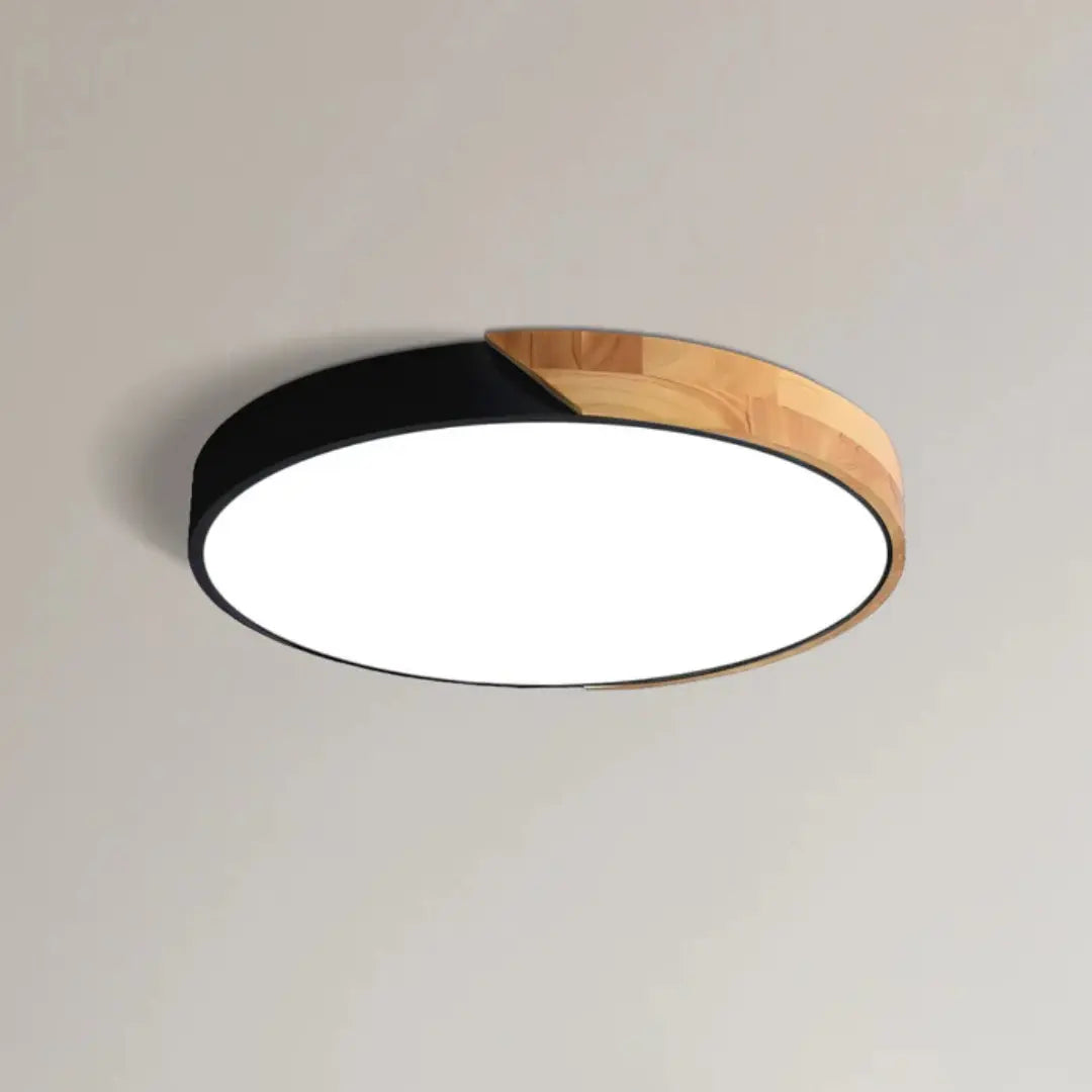 Scandinavian Wood LED Flush Mount Ceiling Light Round Slim Panel