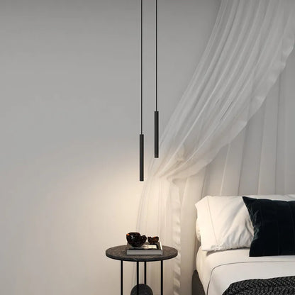 Slim Black Metal Cylinder Tube Pendant Light Minimalist Modern LED