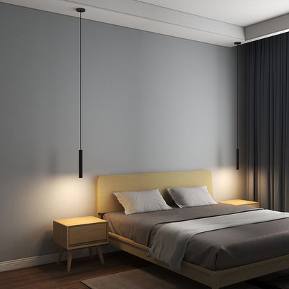 Slim Black Metal Cylinder Tube Pendant Light Minimalist Modern LED