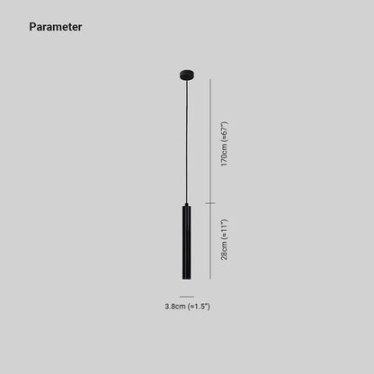 Slim Black Metal Cylinder Tube Pendant Light Minimalist Modern LED