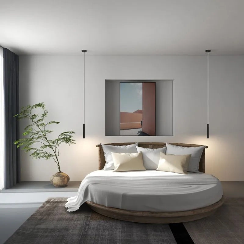 Slim Black Metal Cylinder Tube Pendant Light Minimalist Modern LED