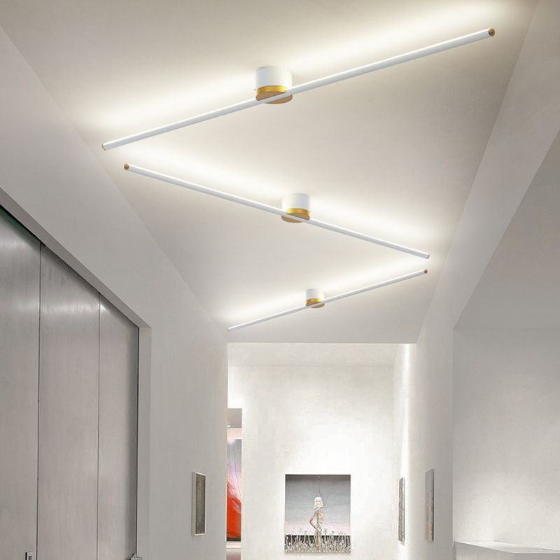 Slim Linear Bar LED Flush Mount Ceiling Light Minimalist Black And White