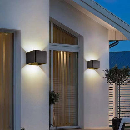 Square Up And Down Outdoor Wall Light Modern Black LED Garden Sconce
