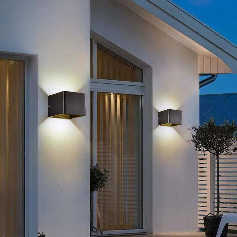Square Up And Down Outdoor Wall Light Modern Black LED Garden Sconce