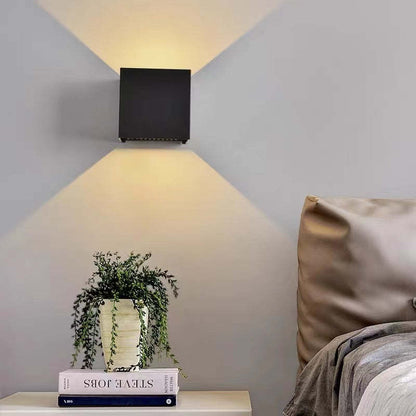 Square Up And Down Outdoor Wall Light Modern Black LED Garden Sconce