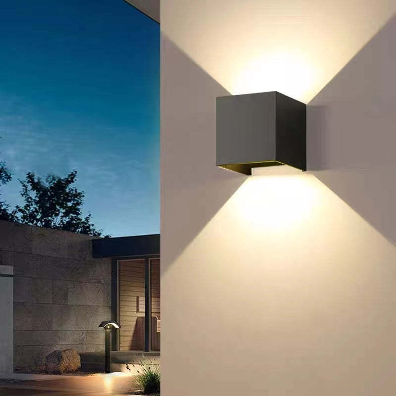 Square Up And Down Outdoor Wall Light Modern Black LED Garden Sconce