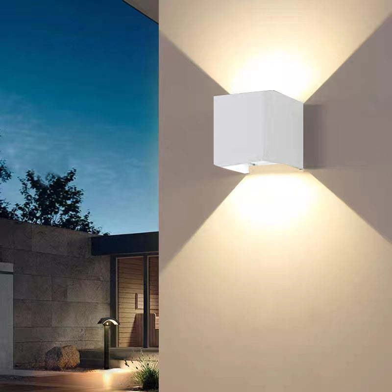 Square Up And Down Outdoor Wall Light Modern Black LED Garden Sconce