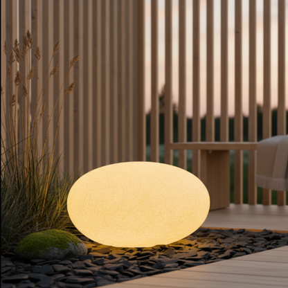 Stone Effect Solar Garden Light Oval Outdoor Pebble Lamp