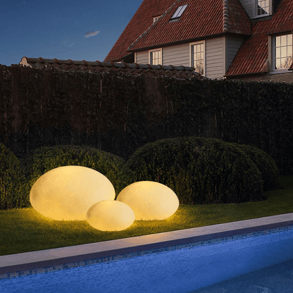 Stone Effect Solar Garden Light Oval Outdoor Pebble Lamp