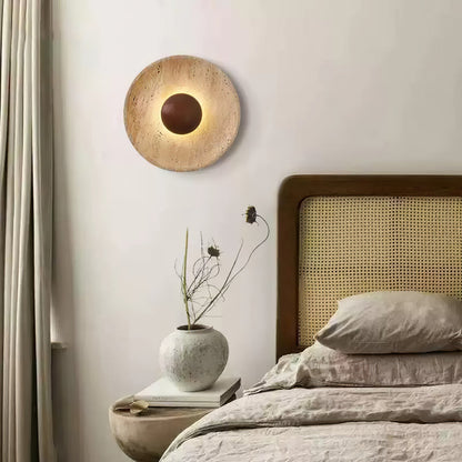 Travertine Round Disc Wall Light Wood Sphere Modern Sconce