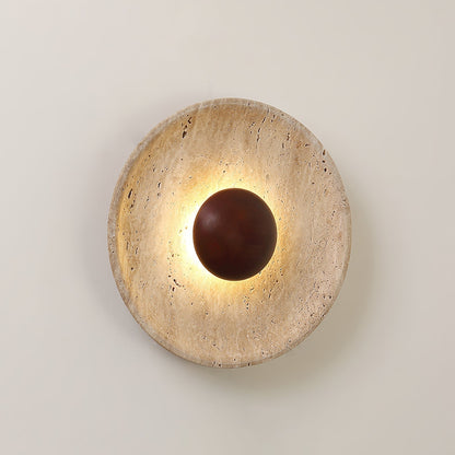 Travertine Round Disc Wall Light Wood Sphere Modern Sconce