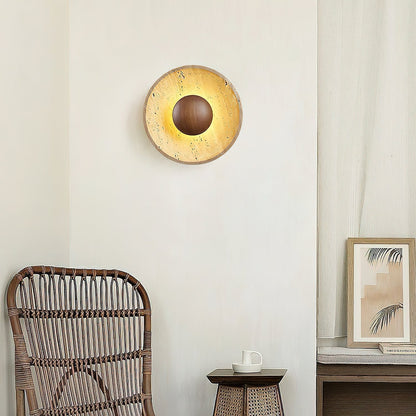 Travertine Round Disc Wall Light Wood Sphere Modern Sconce