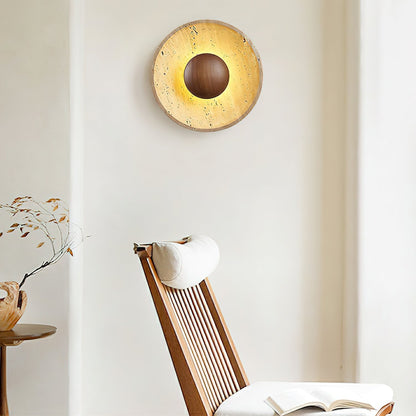 Travertine Round Disc Wall Light Wood Sphere Modern Sconce
