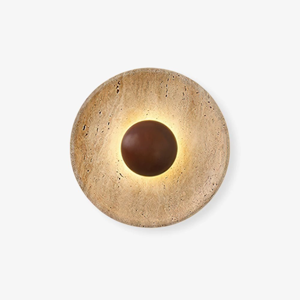 Travertine Round Disc Wall Light Wood Sphere Modern Sconce