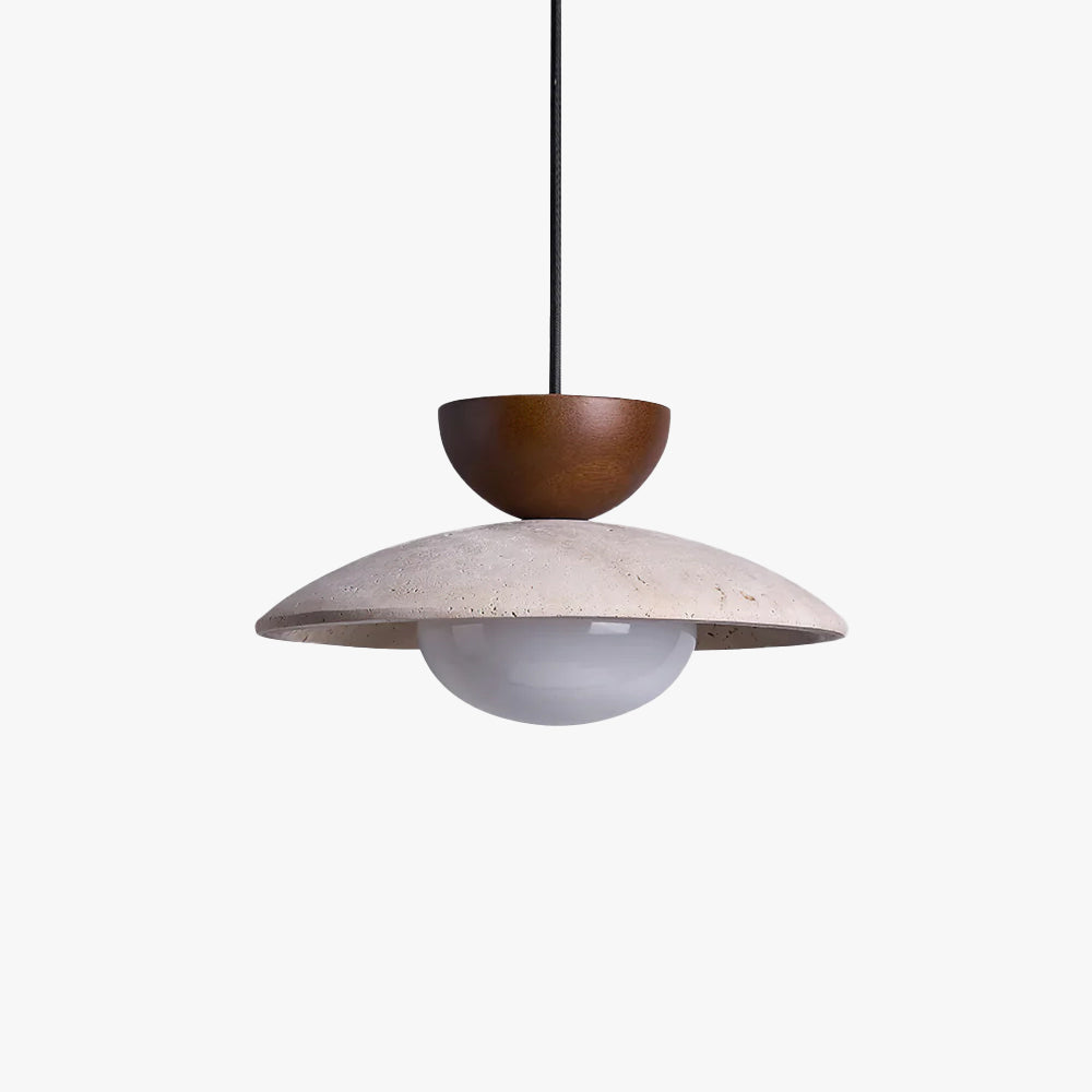 Travertine Wood And Glass Globe Pendant Light Wabi Sabi Japandi
