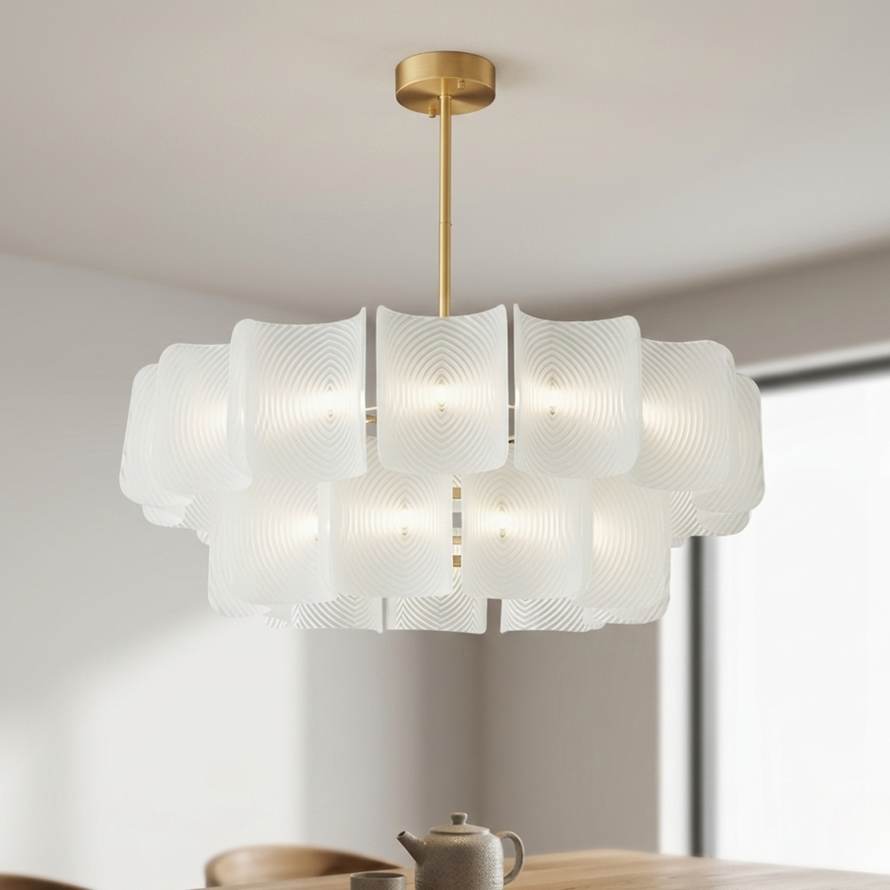Two Tier Woven Rattan Chandelier Iron Frame Ceiling Light