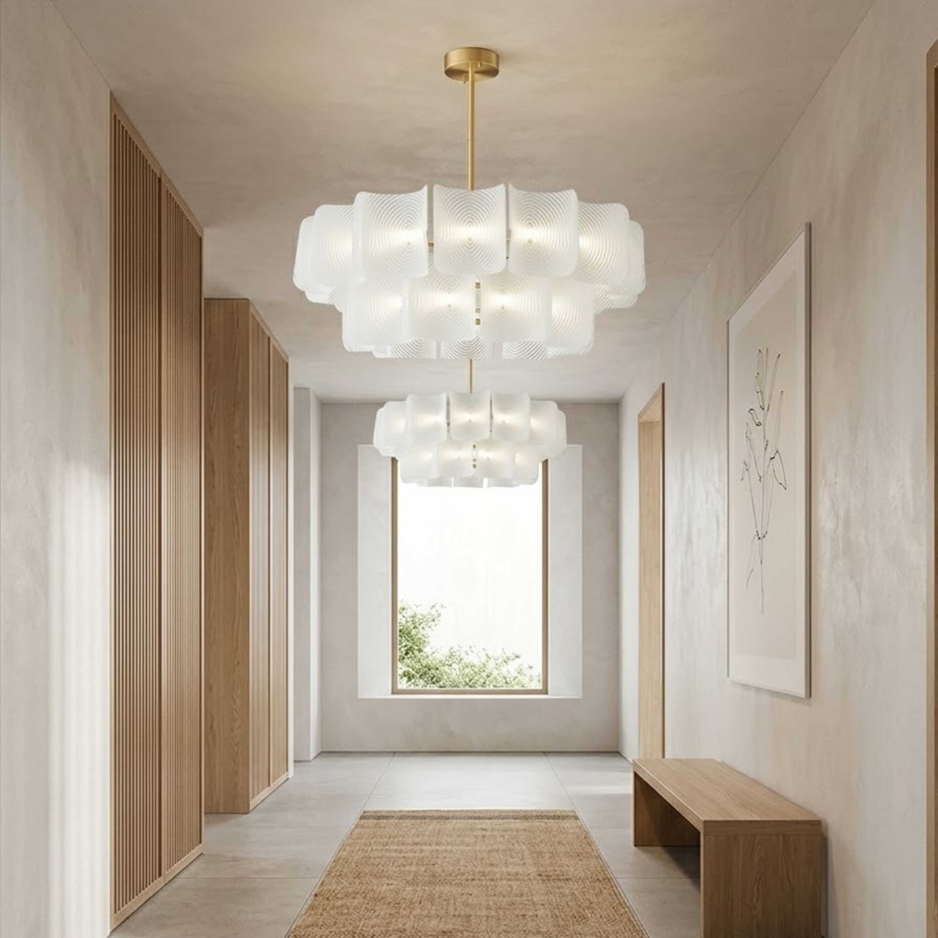 Two Tier Woven Rattan Chandelier Iron Frame Ceiling Light