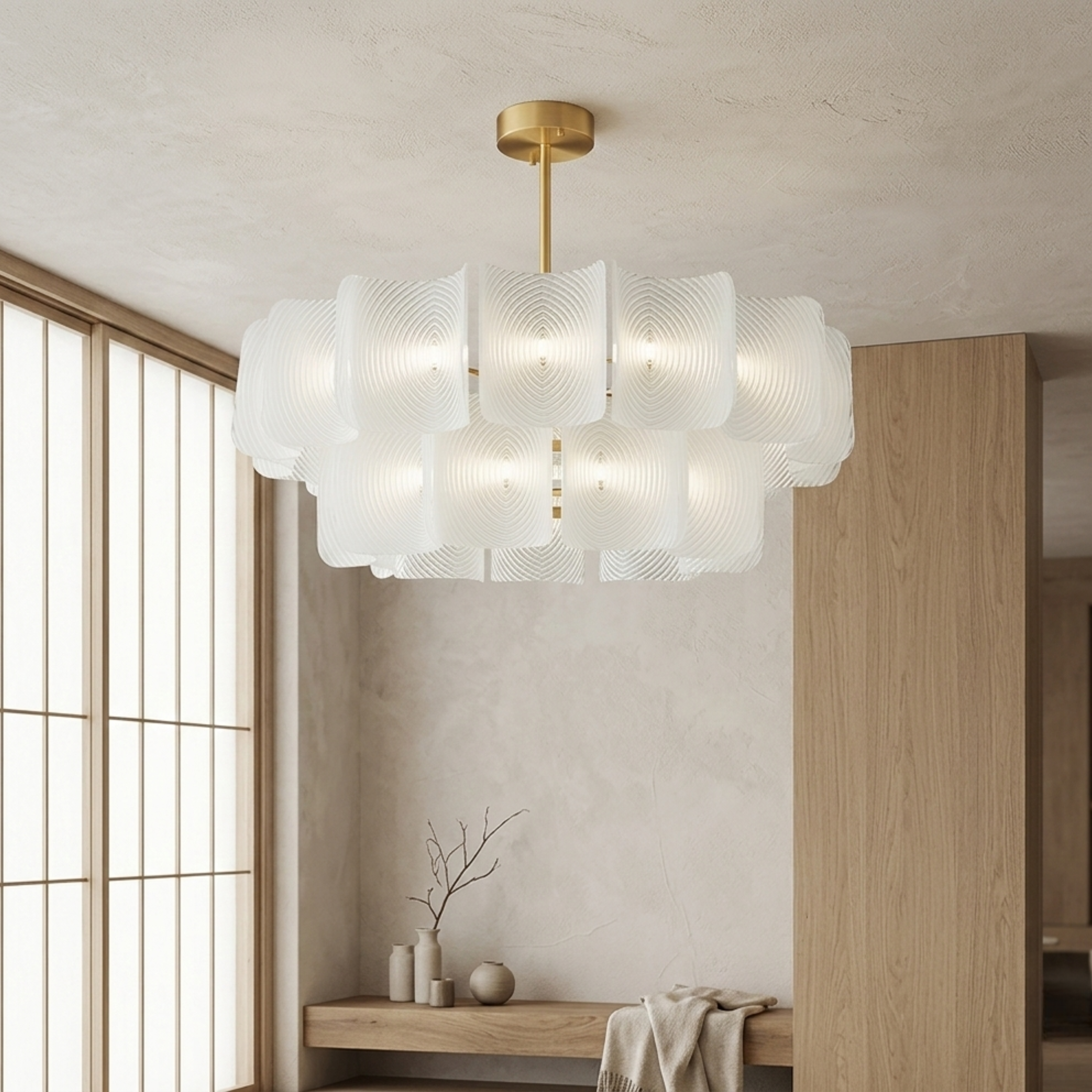 Two Tier Woven Rattan Chandelier Iron Frame Ceiling Light