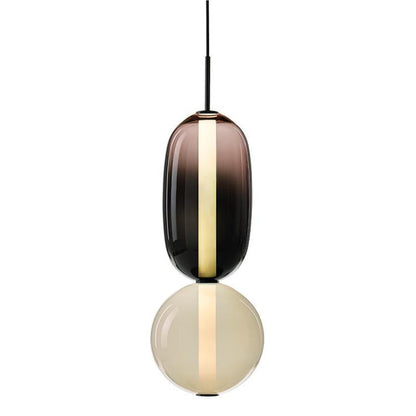 Two Tone Glass Pebble Pendant Light Amber Cream Stacked Shades Brass