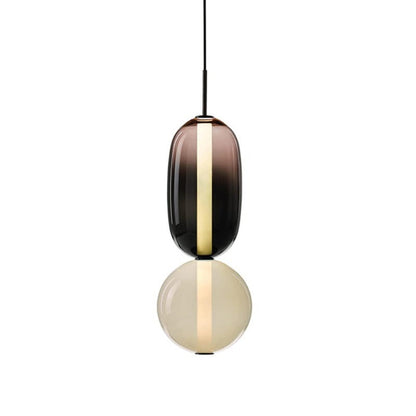 Two Tone Glass Pebble Pendant Light Amber Cream Stacked Shades Brass
