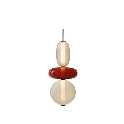 Two Tone Glass Pebble Pendant Light Amber Cream Stacked Shades Brass