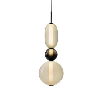Two Tone Glass Pebble Pendant Light Amber Cream Stacked Shades Brass