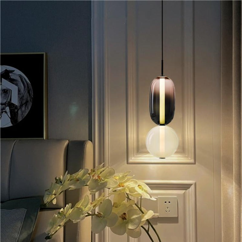 Two Tone Glass Pebble Pendant Light Amber Cream Stacked Shades Brass