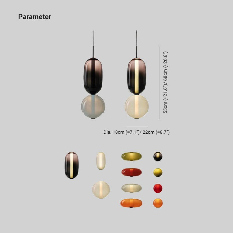 Two Tone Glass Pebble Pendant Light Amber Cream Stacked Shades Brass