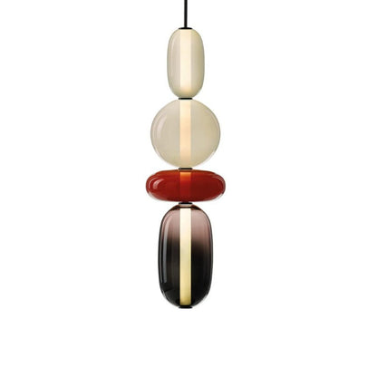 Two Tone Glass Pebble Pendant Light Amber Cream Stacked Shades Brass