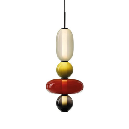 Two Tone Glass Pebble Pendant Light Amber Cream Stacked Shades Brass