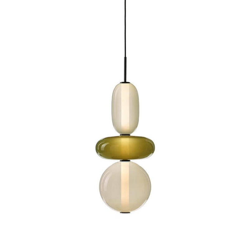 Two Tone Glass Pebble Pendant Light Amber Cream Stacked Shades Brass