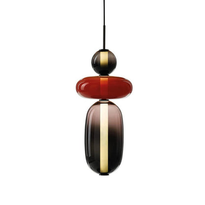 Two Tone Glass Pebble Pendant Light Amber Cream Stacked Shades Brass