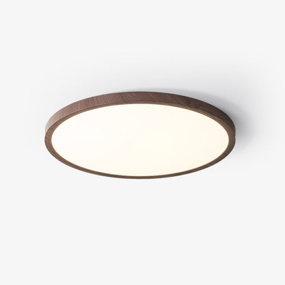 Ultrathin Round LED Flush Mount Ceiling Light Walnut Wood Effect Dimmable