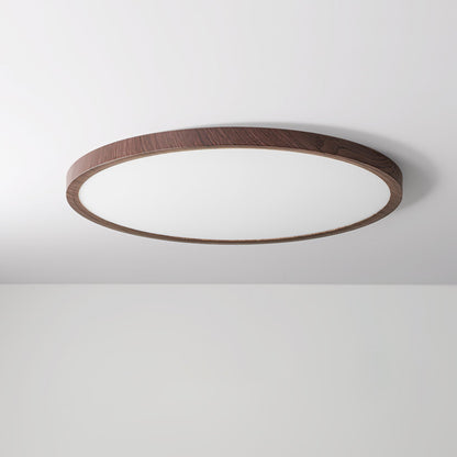 Ultrathin Round LED Flush Mount Ceiling Light Walnut Wood Effect Dimmable