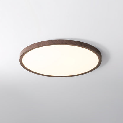 Ultrathin Round LED Flush Mount Ceiling Light Walnut Wood Effect Dimmable