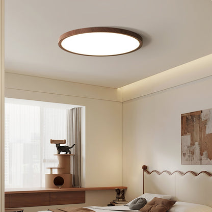 Ultrathin Round LED Flush Mount Ceiling Light Walnut Wood Effect Dimmable