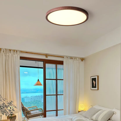 Ultrathin Round LED Flush Mount Ceiling Light Walnut Wood Effect Dimmable
