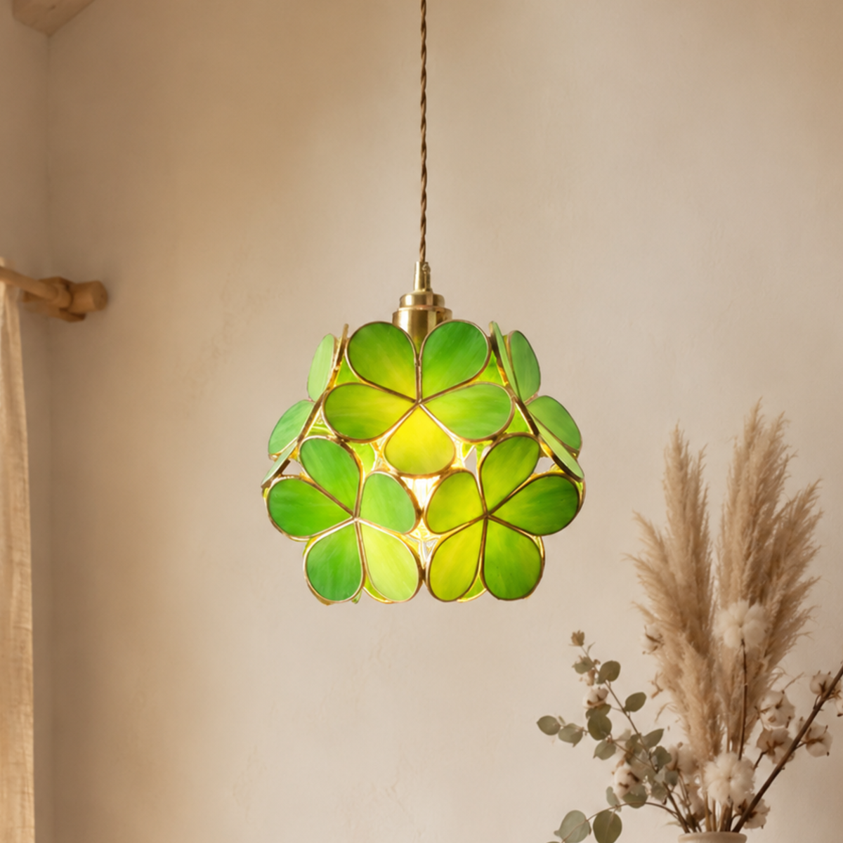 Vintage Flower Petal Tinted Glass Pendant Light